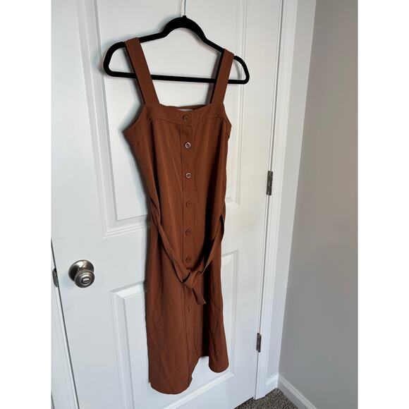 Everlane Japanese Go Weave Picnic Midi Dress Brown Button Front Women’s Size 0 - Picture 5 of 9